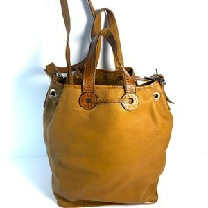 CW Marianelli Caramel Brown Leather Tote with Embossed Accents